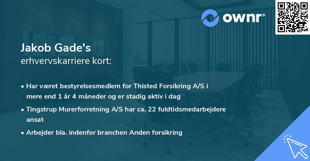 Jakob Gade's erhvervskarriere kort