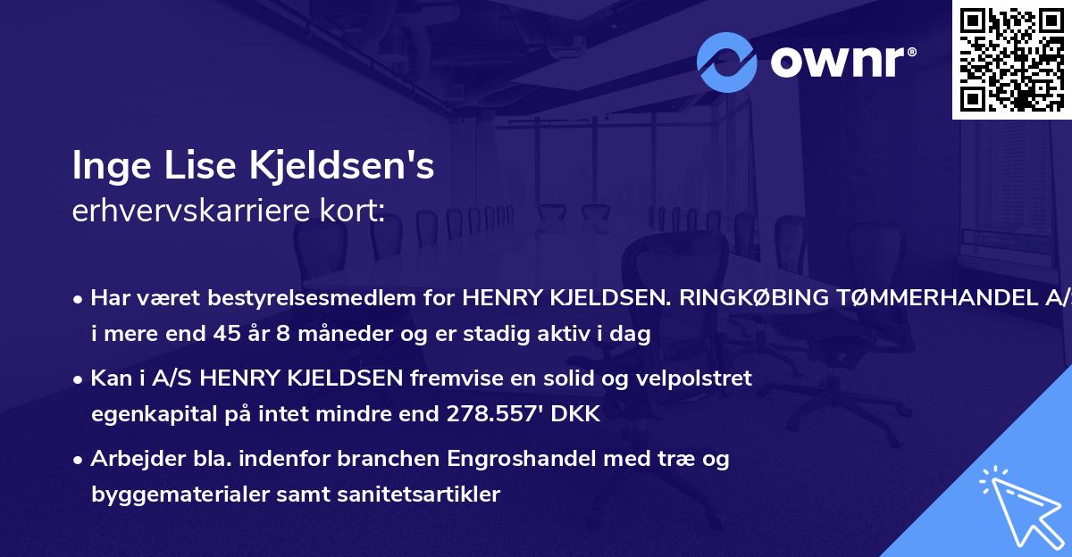 Inge Lise Kjeldsen's erhvervskarriere kort