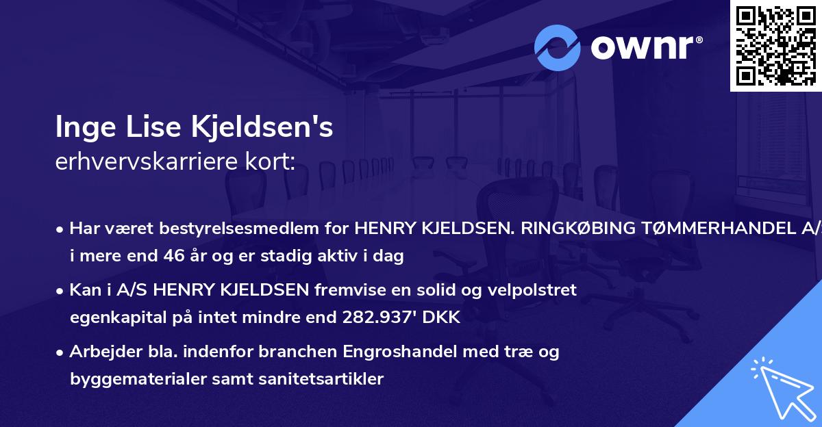 Inge Lise Kjeldsen's erhvervskarriere kort