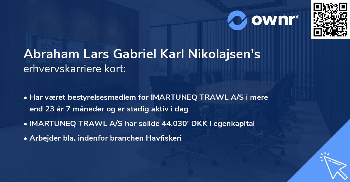 Abraham Lars Gabriel Karl Nikolajsen's erhvervskarriere kort