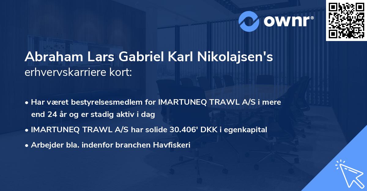 Abraham Lars Gabriel Karl Nikolajsen's erhvervskarriere kort