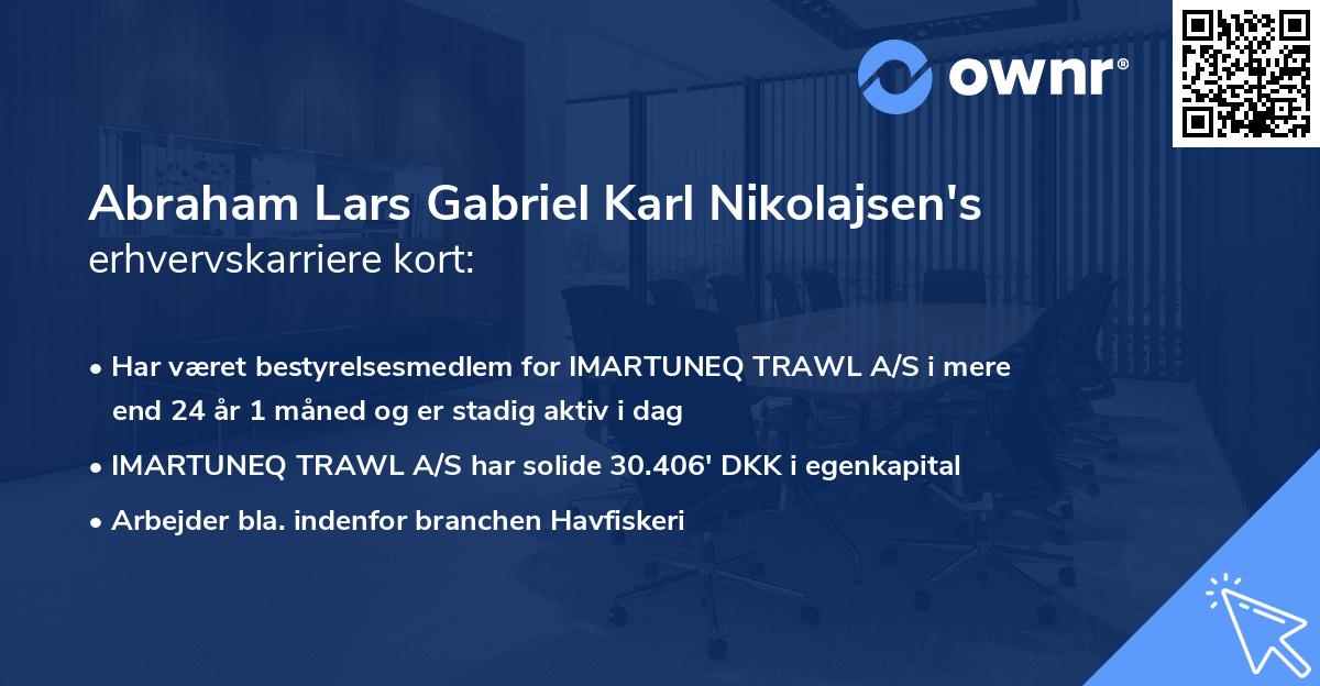 Abraham Lars Gabriel Karl Nikolajsen's erhvervskarriere kort