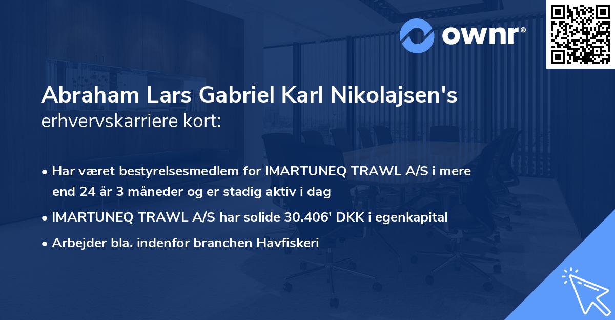 Abraham Lars Gabriel Karl Nikolajsen's erhvervskarriere kort