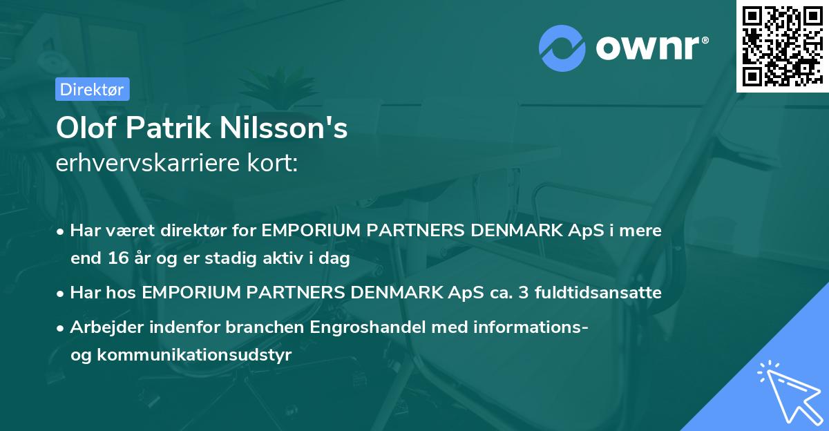 Olof Patrik Nilsson's erhvervskarriere kort