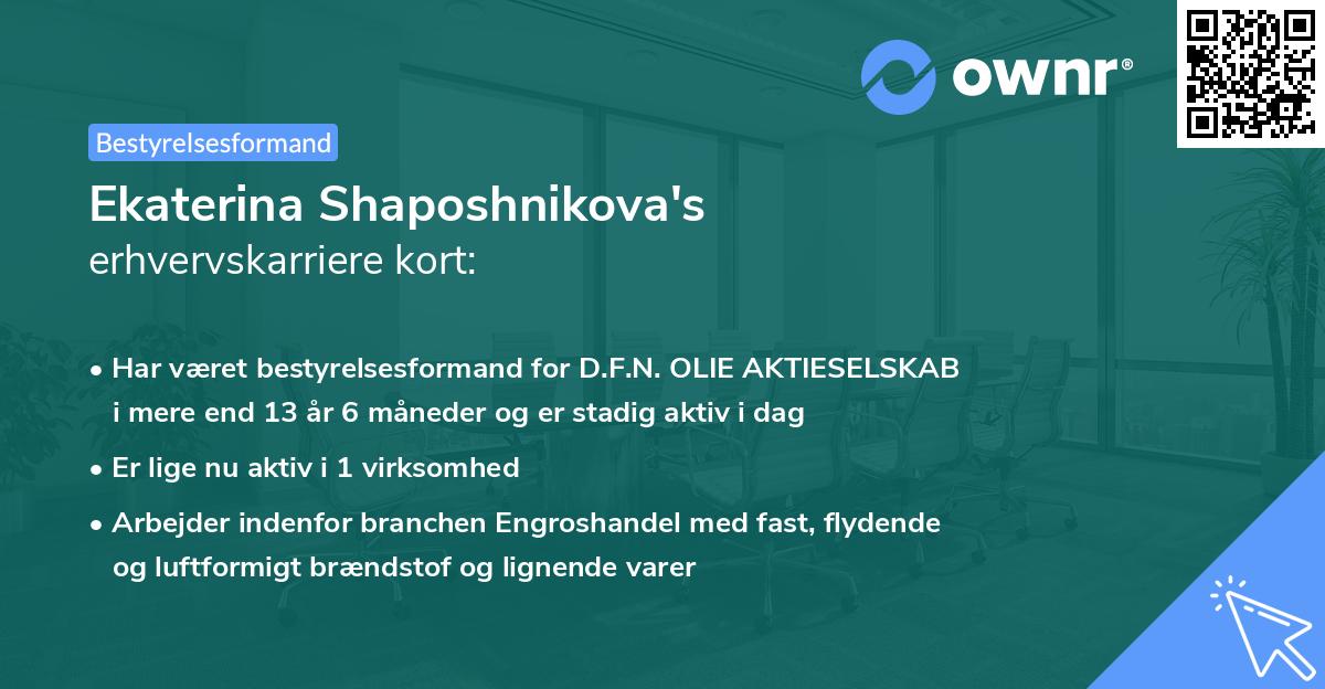 Ekaterina Shaposhnikova's erhvervskarriere kort