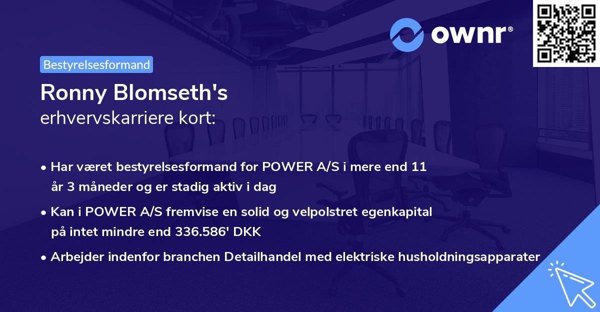 Ronny Blomseth's erhvervskarriere kort