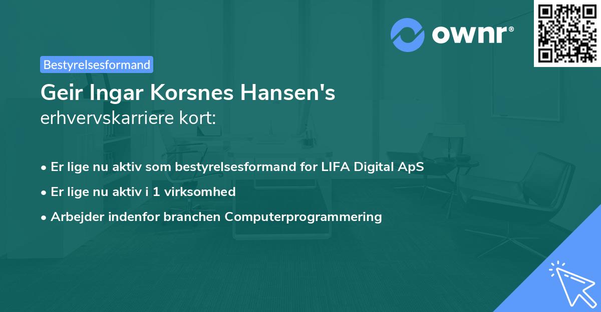 Geir Ingar Korsnes Hansen's erhvervskarriere kort