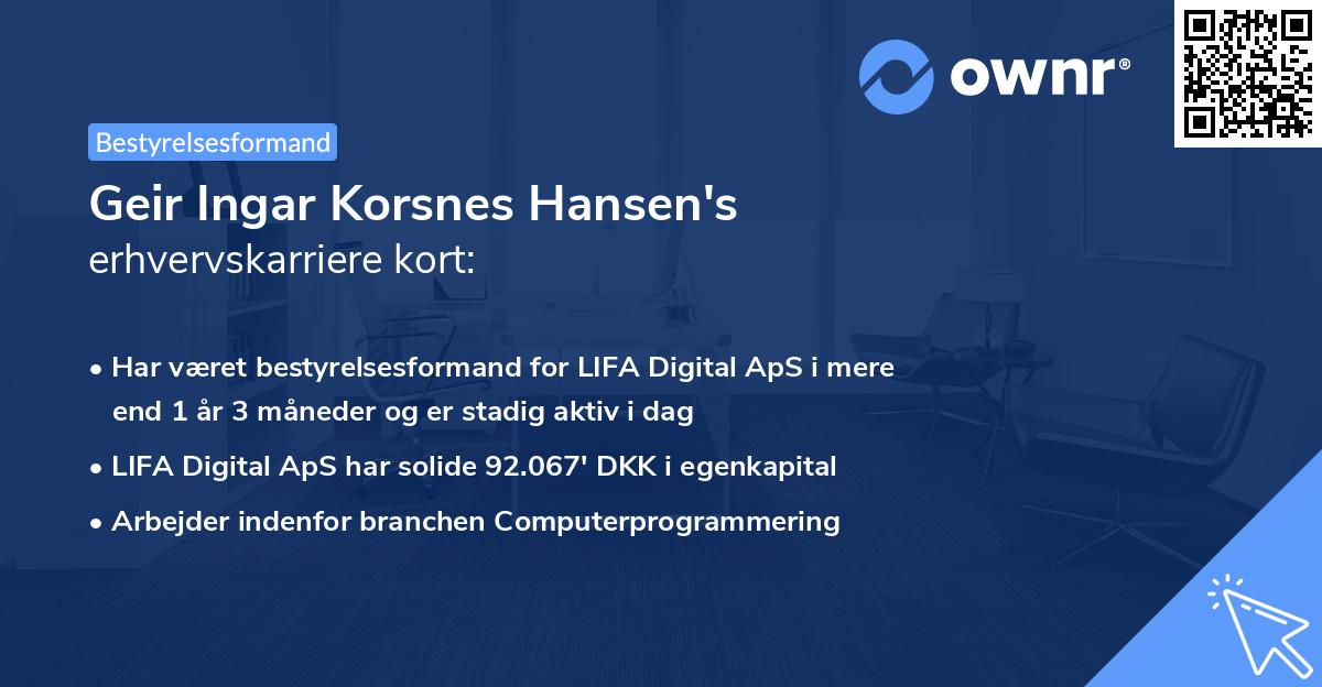 Geir Ingar Korsnes Hansen's erhvervskarriere kort