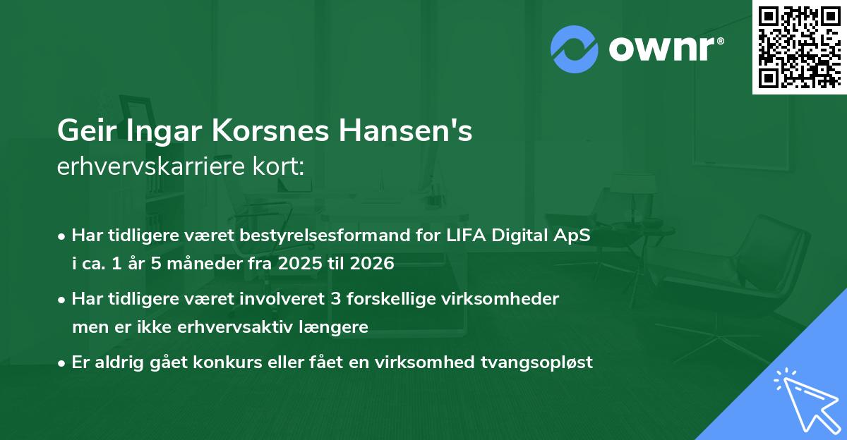 Geir Ingar Korsnes Hansen's erhvervskarriere kort