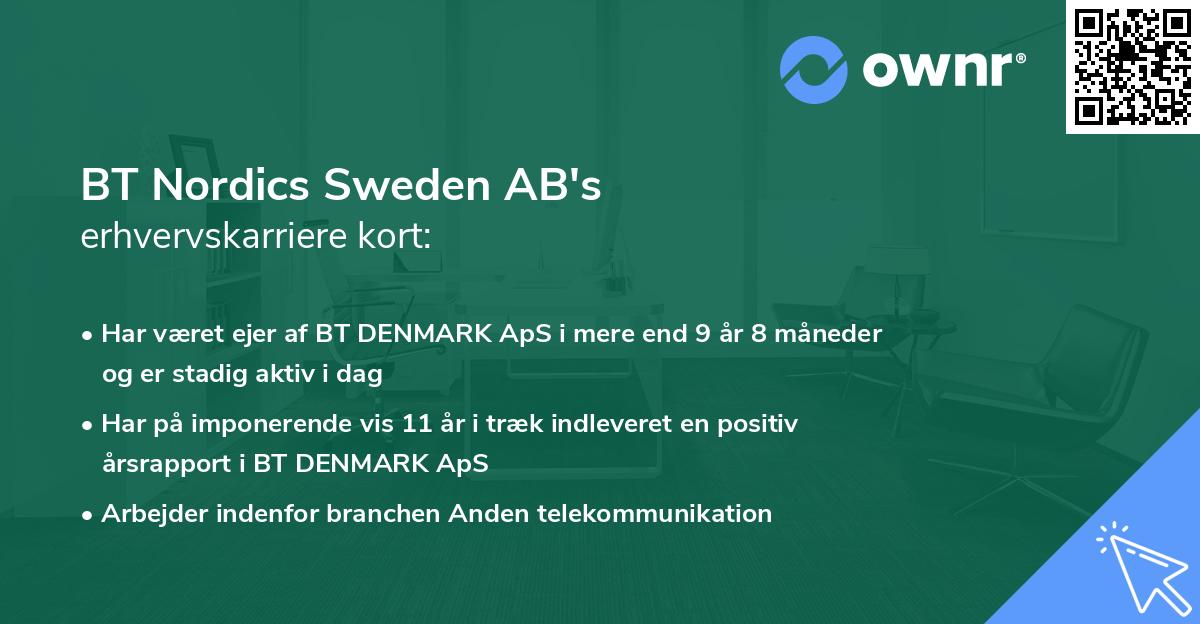 BT Nordics Sweden AB's erhvervskarriere kort