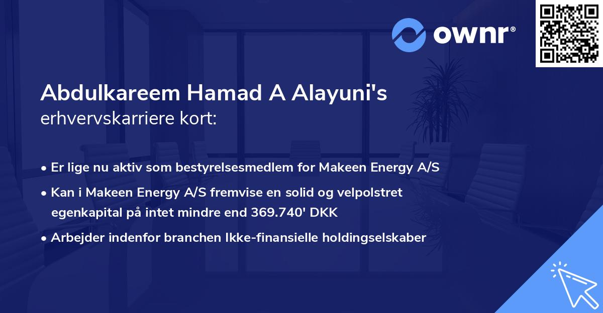 Abdulkareem Hamad A Alayuni's erhvervskarriere kort