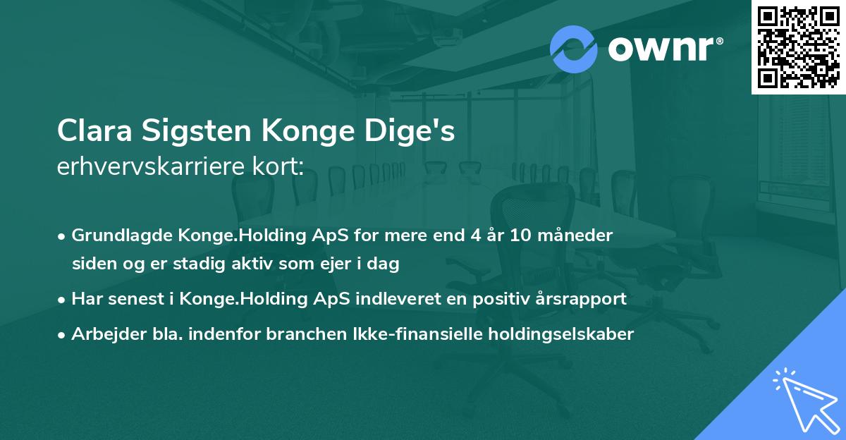 Clara Sigsten Konge Dige's erhvervskarriere kort