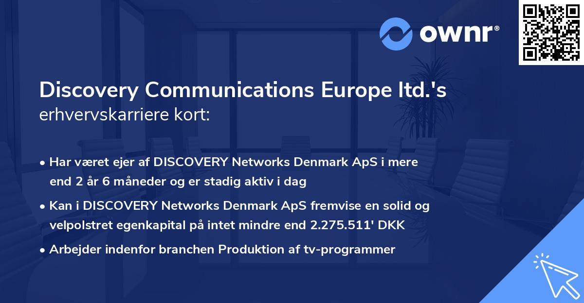 Discovery Communications Europe ltd.'s erhvervskarriere kort