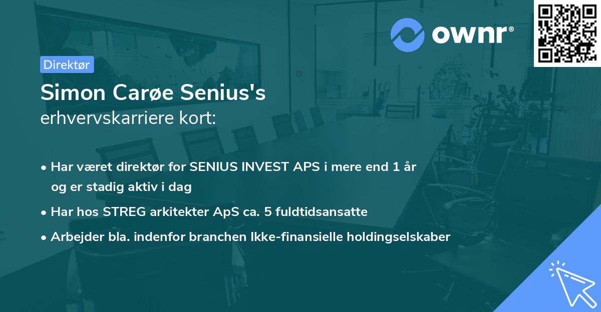 Simon Carøe Senius's erhvervskarriere kort