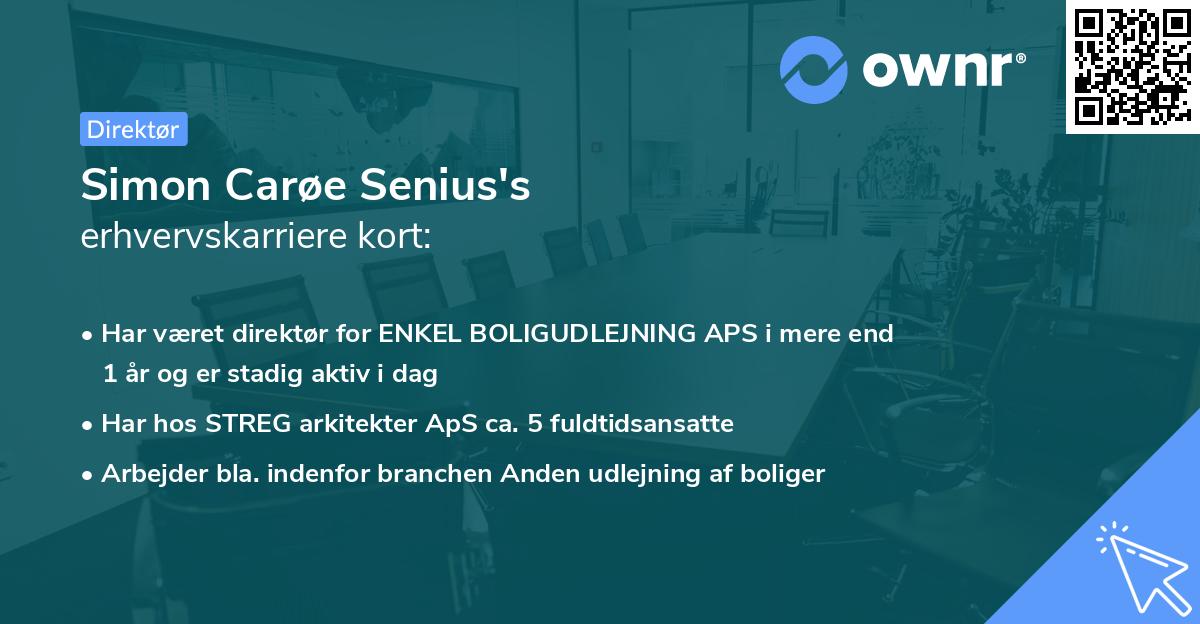 Simon Carøe Senius's erhvervskarriere kort