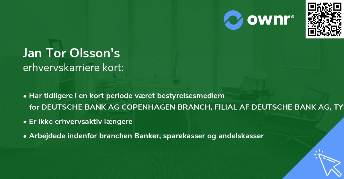 Jan Tor Olsson's erhvervskarriere kort