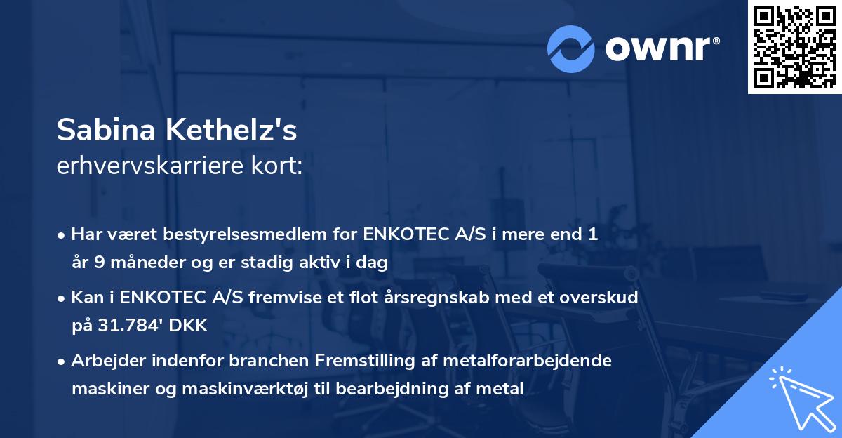 Sabina Kethelz's erhvervskarriere kort