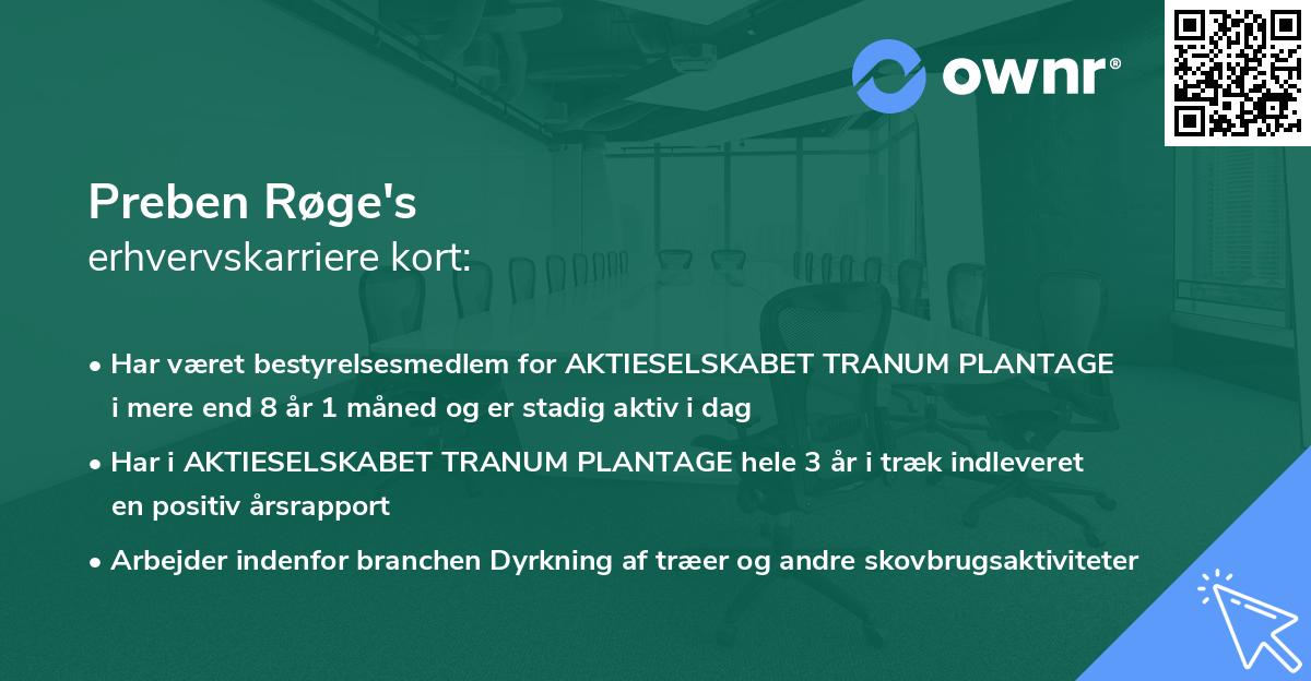 Preben Røge's erhvervskarriere kort