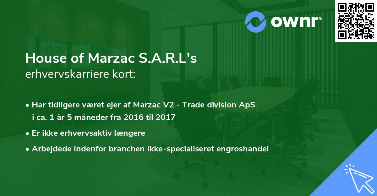 House of Marzac S.A.R.L's erhvervskarriere kort