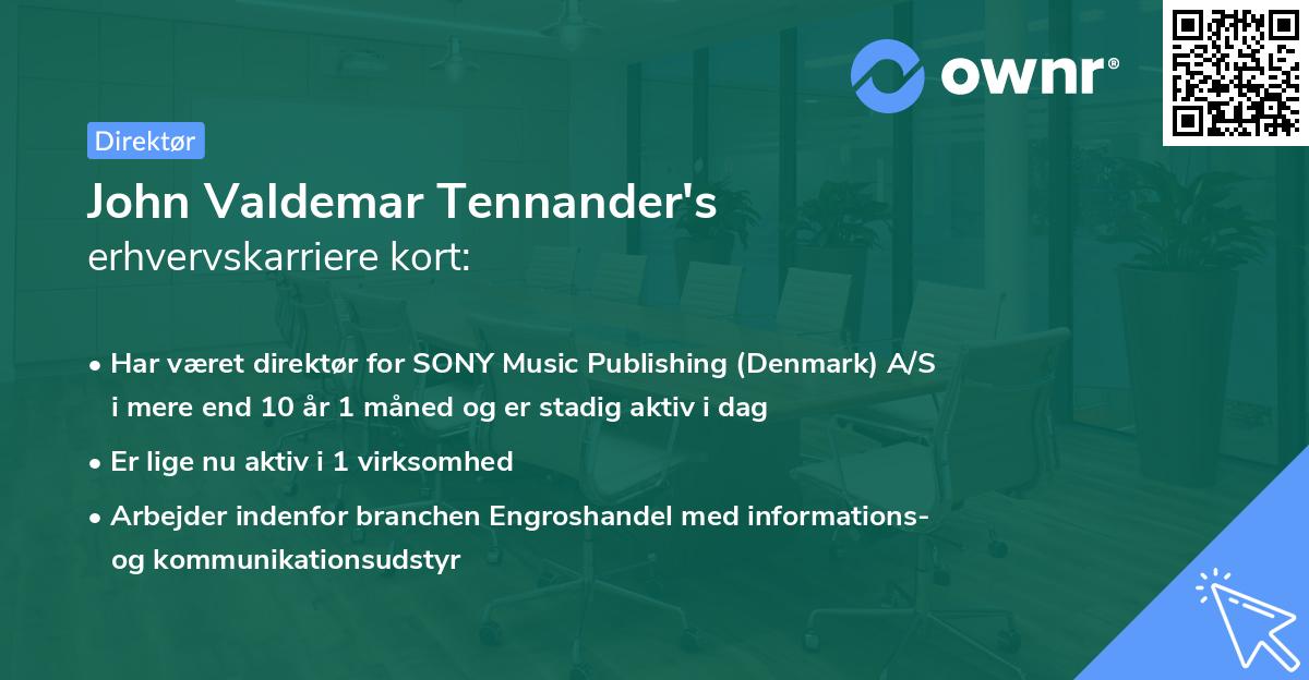 John Valdemar Tennander's erhvervskarriere kort
