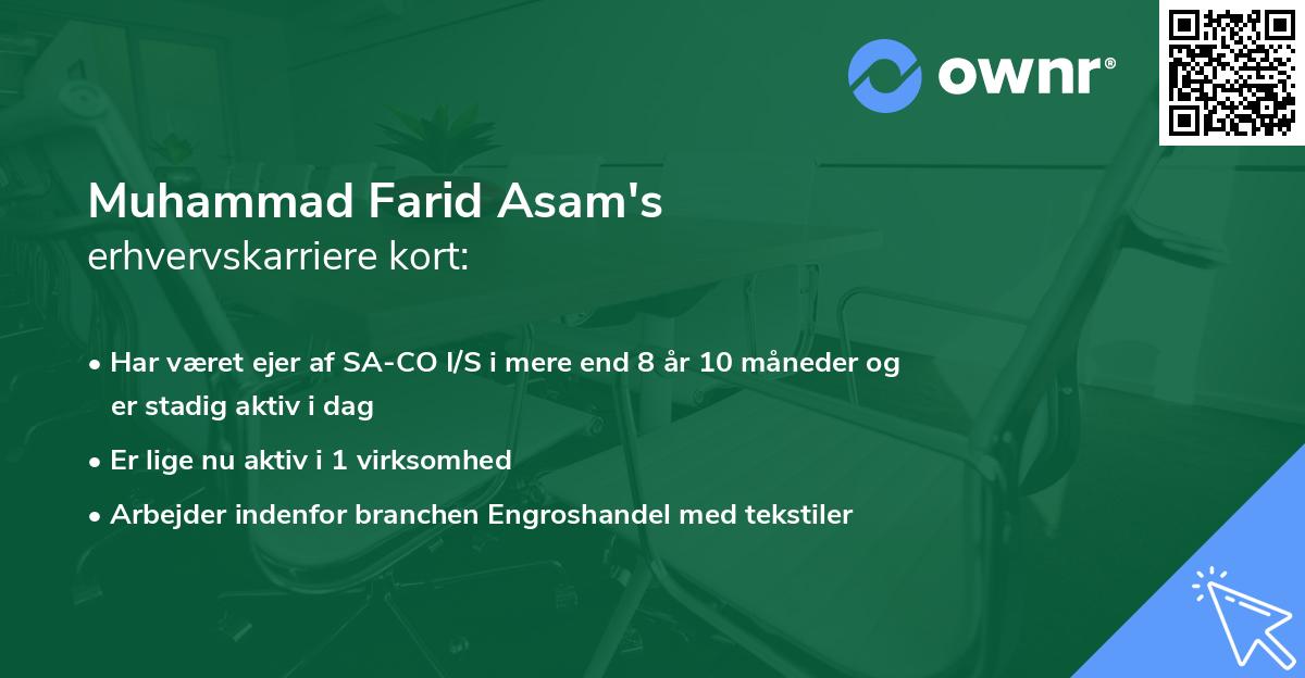 Muhammad Farid Asam's erhvervskarriere kort
