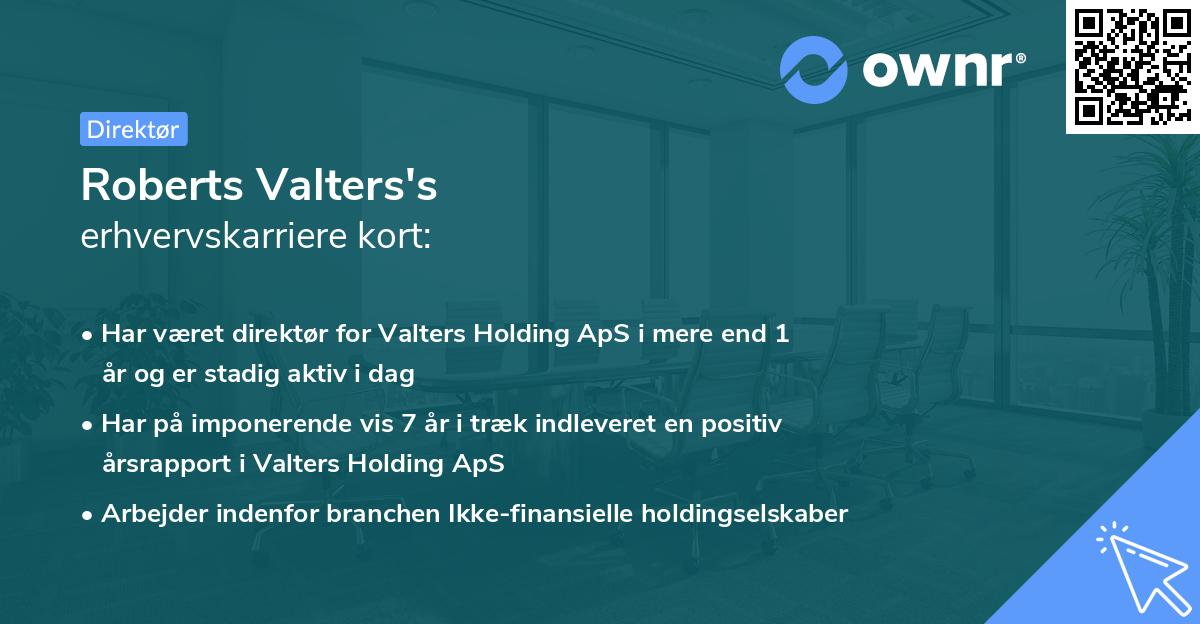 Roberts Valters's erhvervskarriere kort