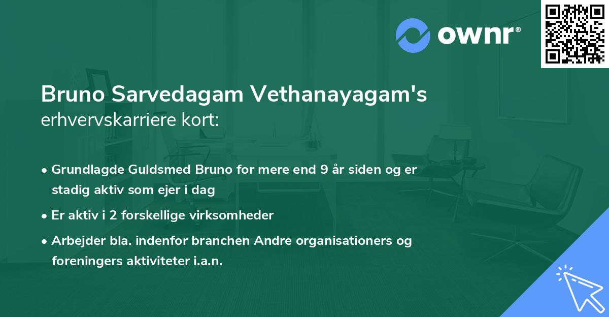 Bruno Sarvedagam Vethanayagam's erhvervskarriere kort
