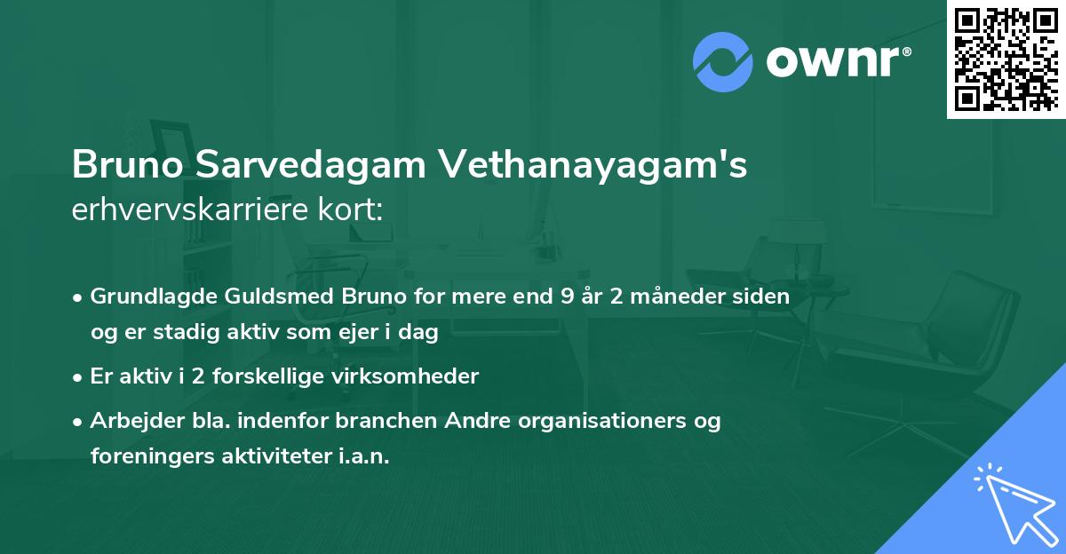 Bruno Sarvedagam Vethanayagam's erhvervskarriere kort