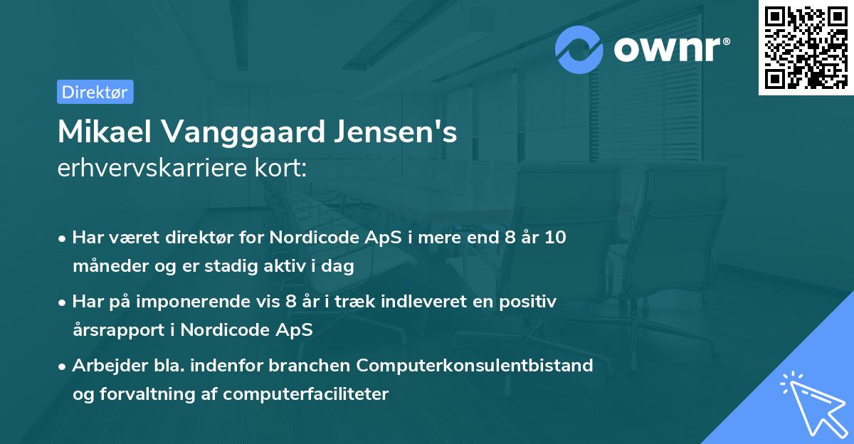 Mikael Vanggaard Jensen's erhvervskarriere kort