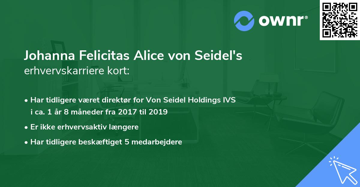 Johanna Felicitas Alice von Seidel's erhvervskarriere kort