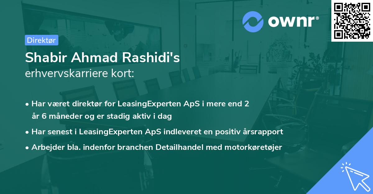 Shabir Ahmad Rashidi's erhvervskarriere kort