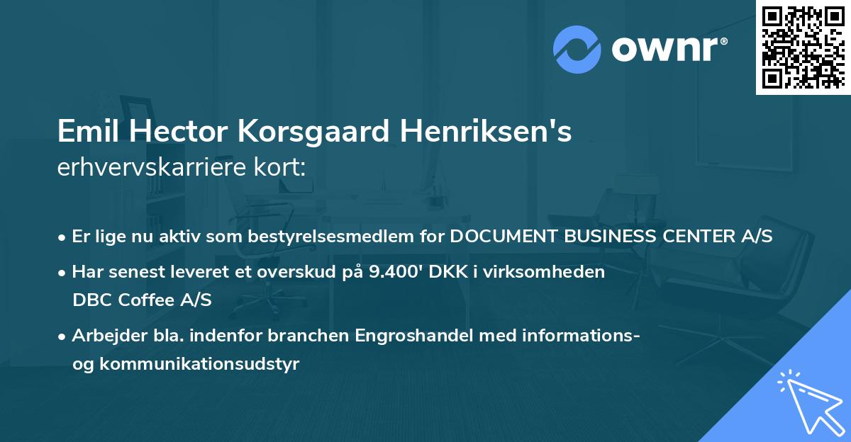 Emil Hector Korsgaard Henriksen's erhvervskarriere kort