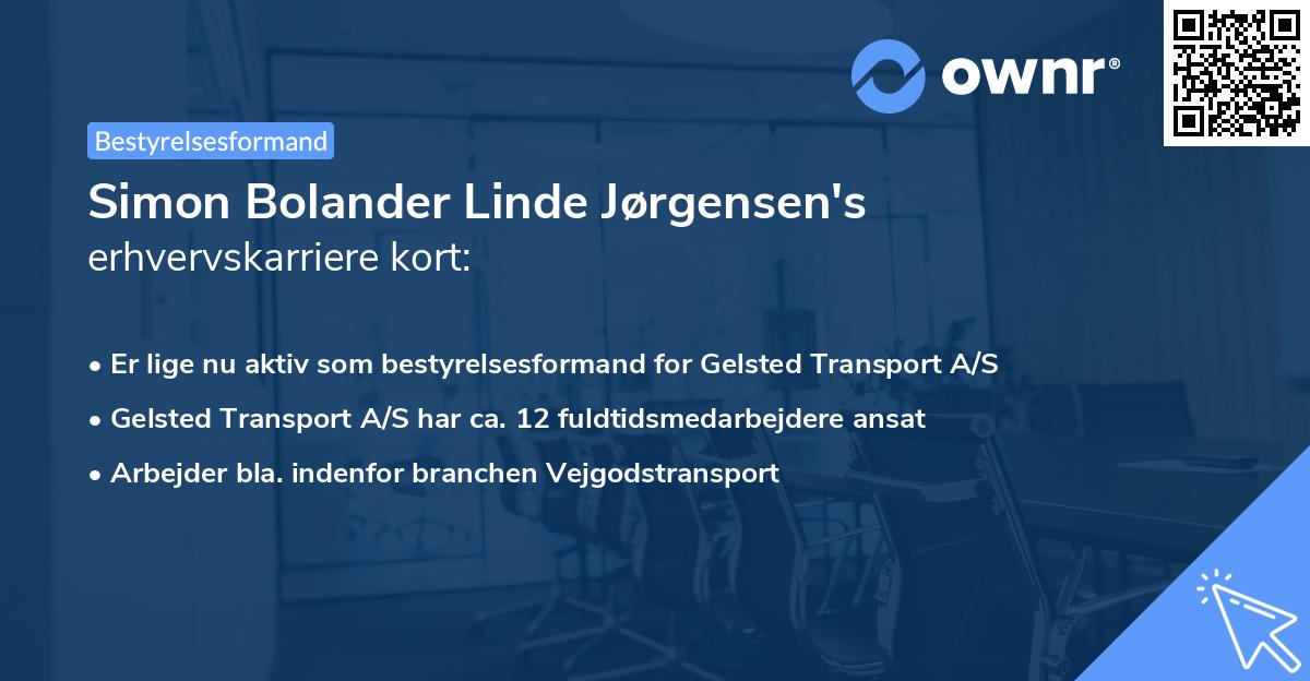 Simon Bolander Linde Jørgensen's erhvervskarriere kort