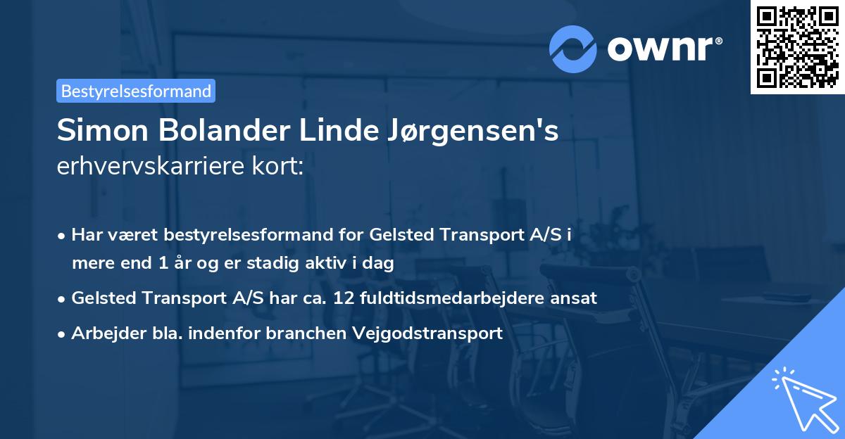 Simon Bolander Linde Jørgensen's erhvervskarriere kort