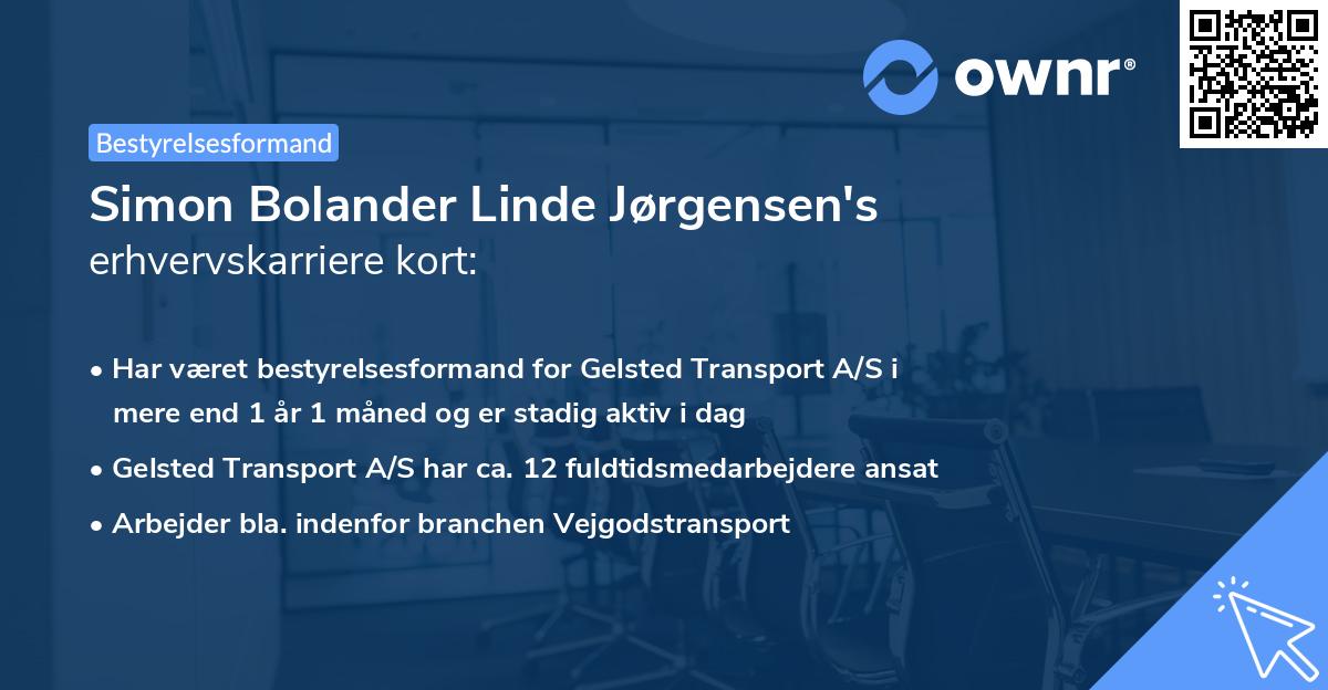 Simon Bolander Linde Jørgensen's erhvervskarriere kort