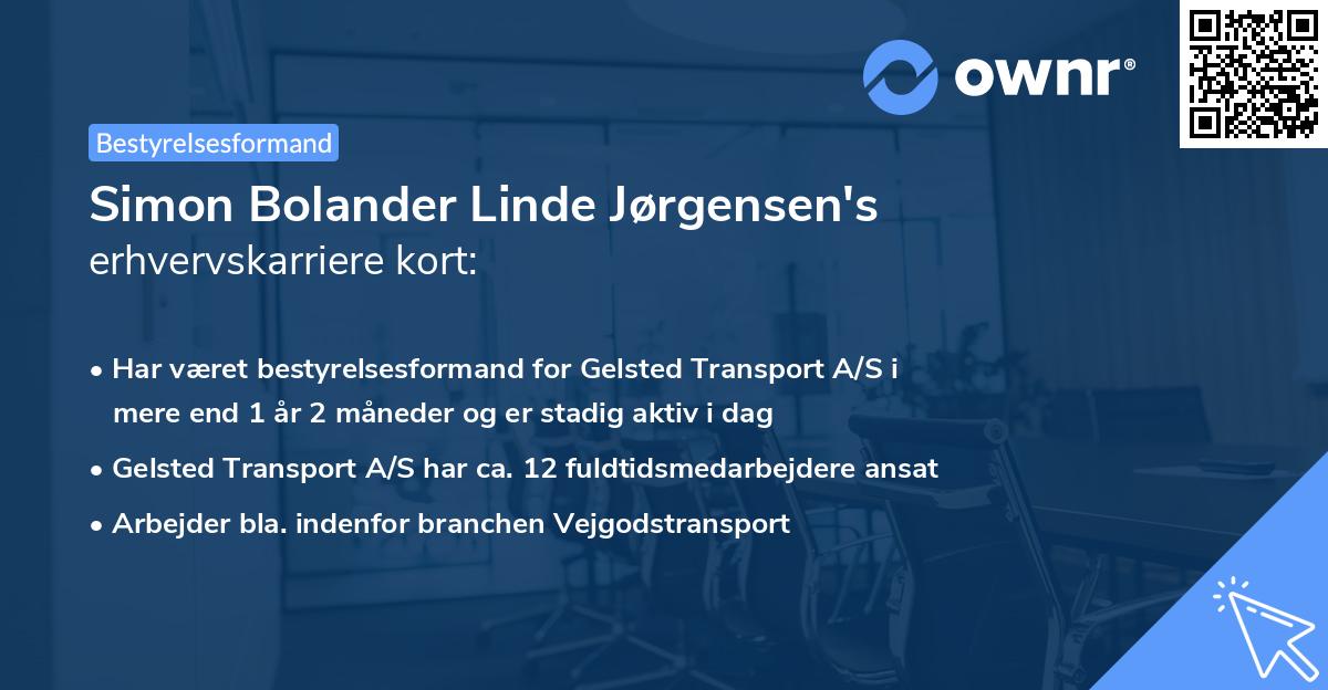 Simon Bolander Linde Jørgensen's erhvervskarriere kort