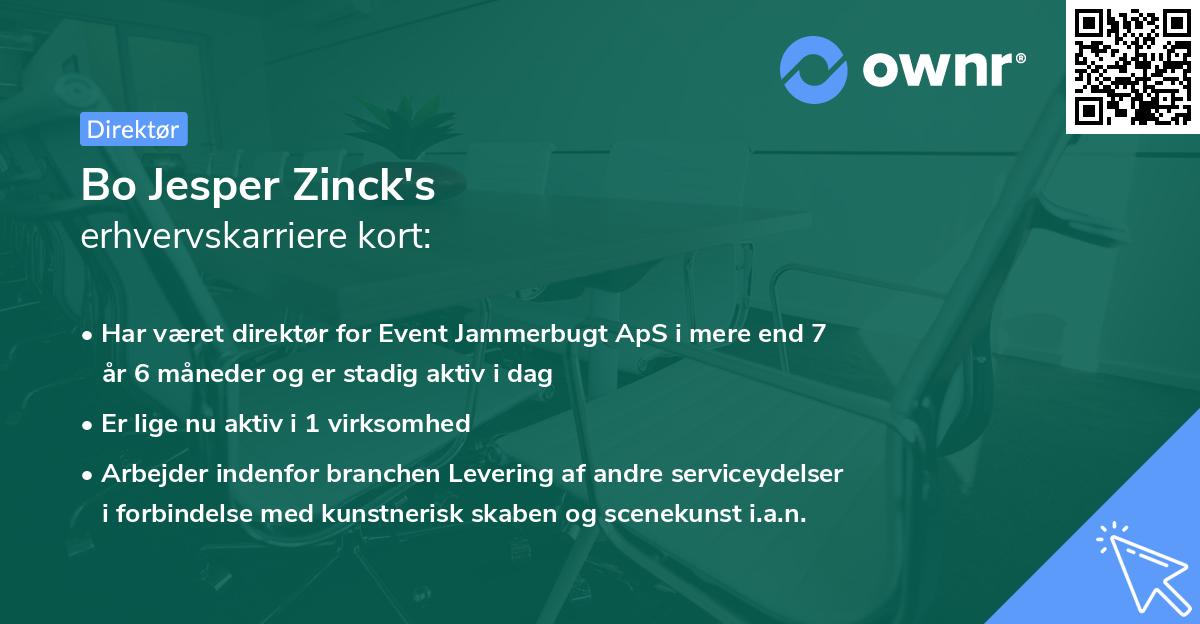 Bo Jesper Zinck's erhvervskarriere kort
