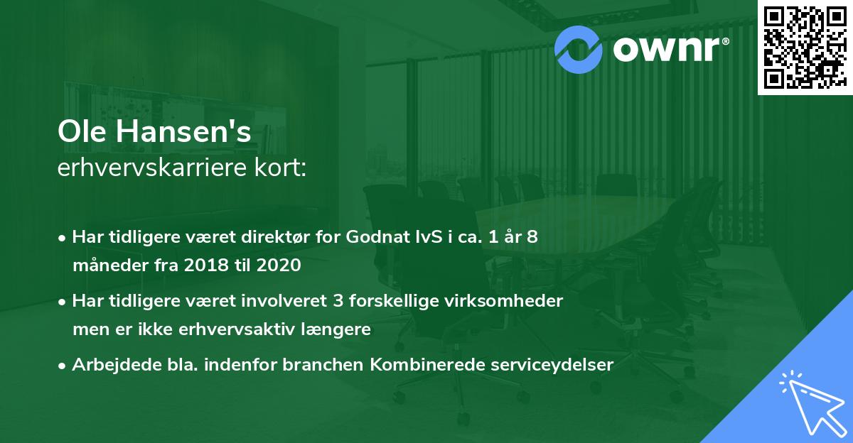 Ole Hansen's erhvervskarriere kort