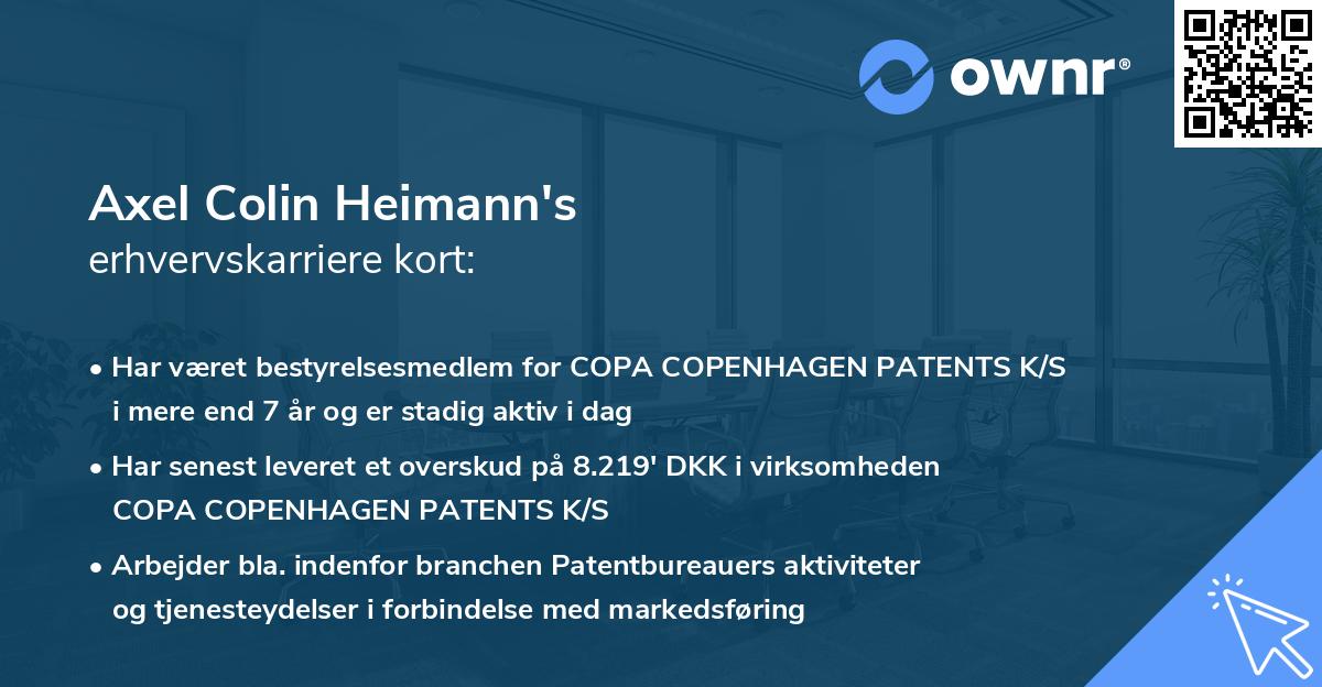 Axel Colin Heimann's erhvervskarriere kort