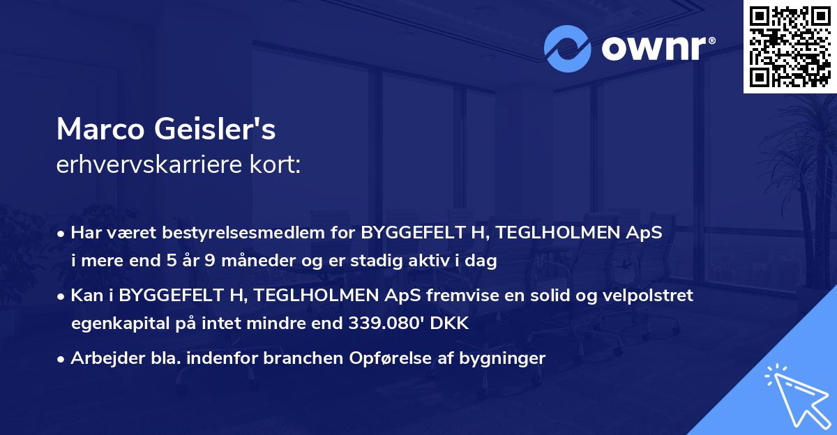 Marco Geisler's erhvervskarriere kort