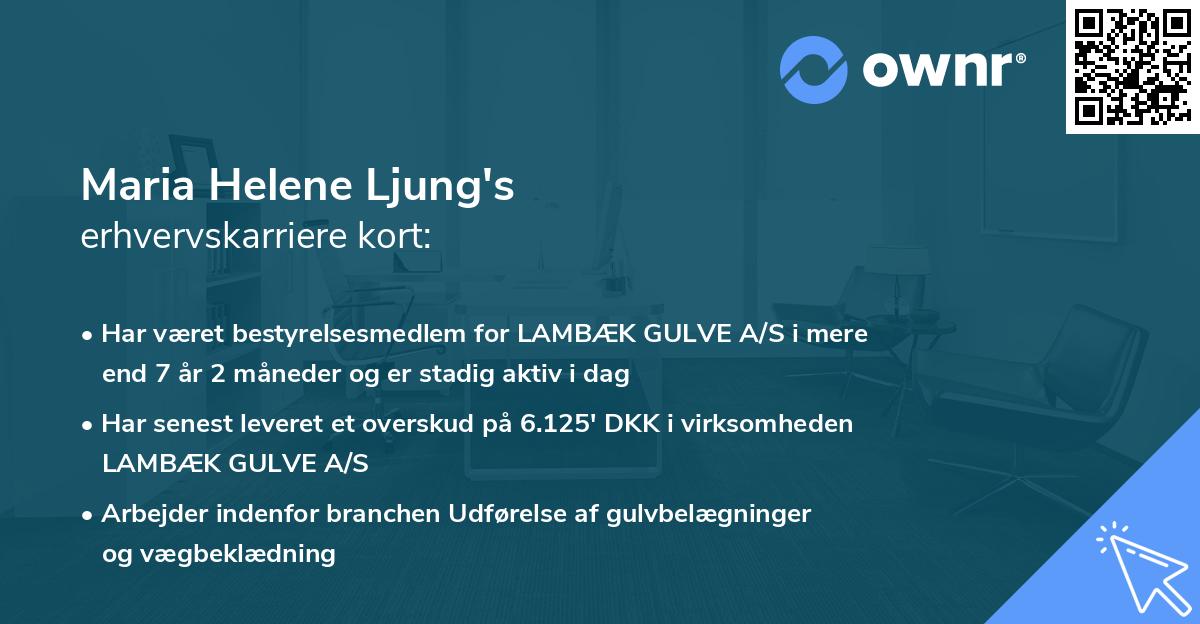 Maria Helene Ljung's erhvervskarriere kort