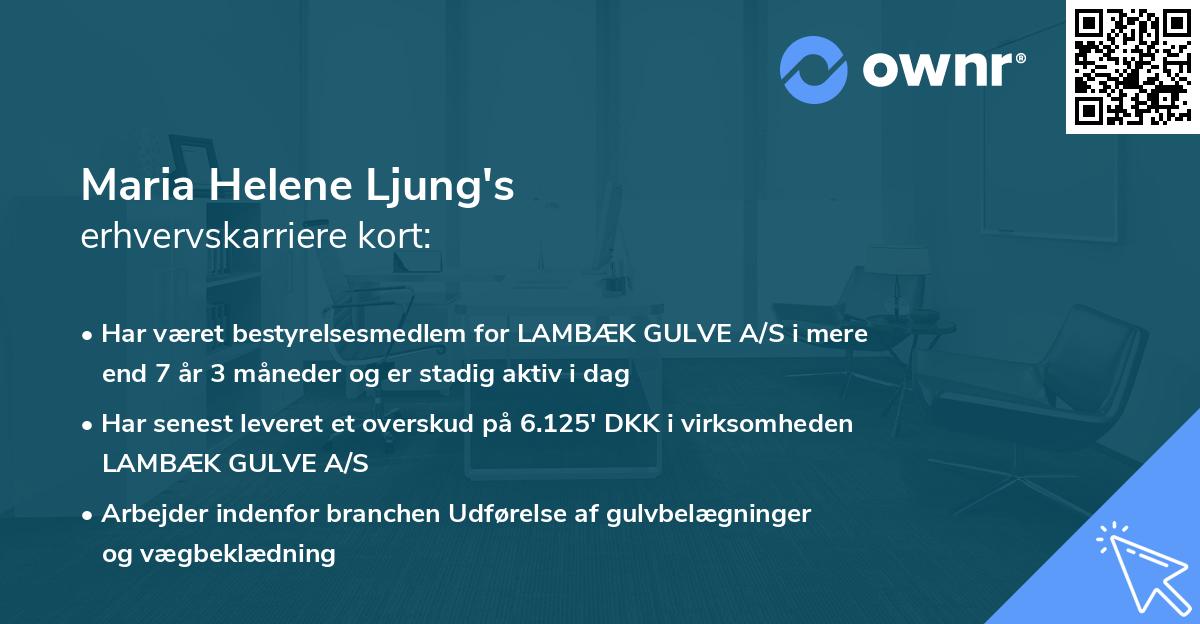 Maria Helene Ljung's erhvervskarriere kort