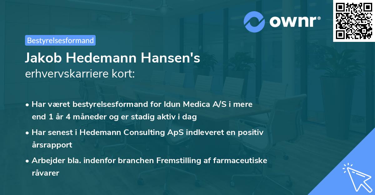 Jakob Hedemann Hansen's erhvervskarriere kort