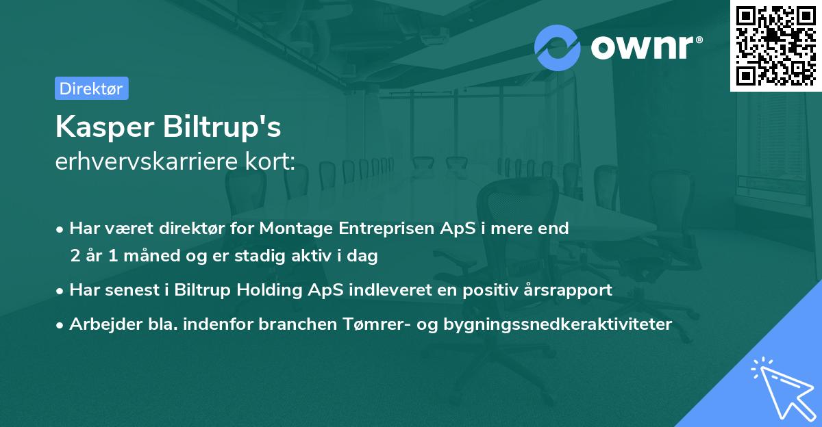 Kasper Biltrup's erhvervskarriere kort