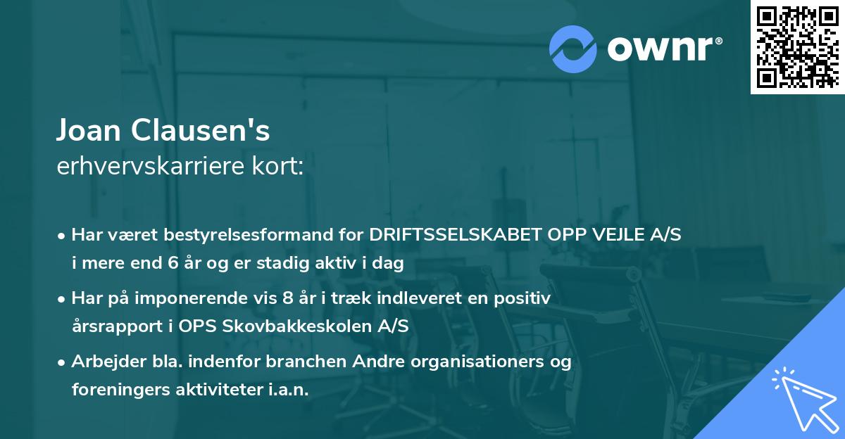 Joan Clausen's erhvervskarriere kort