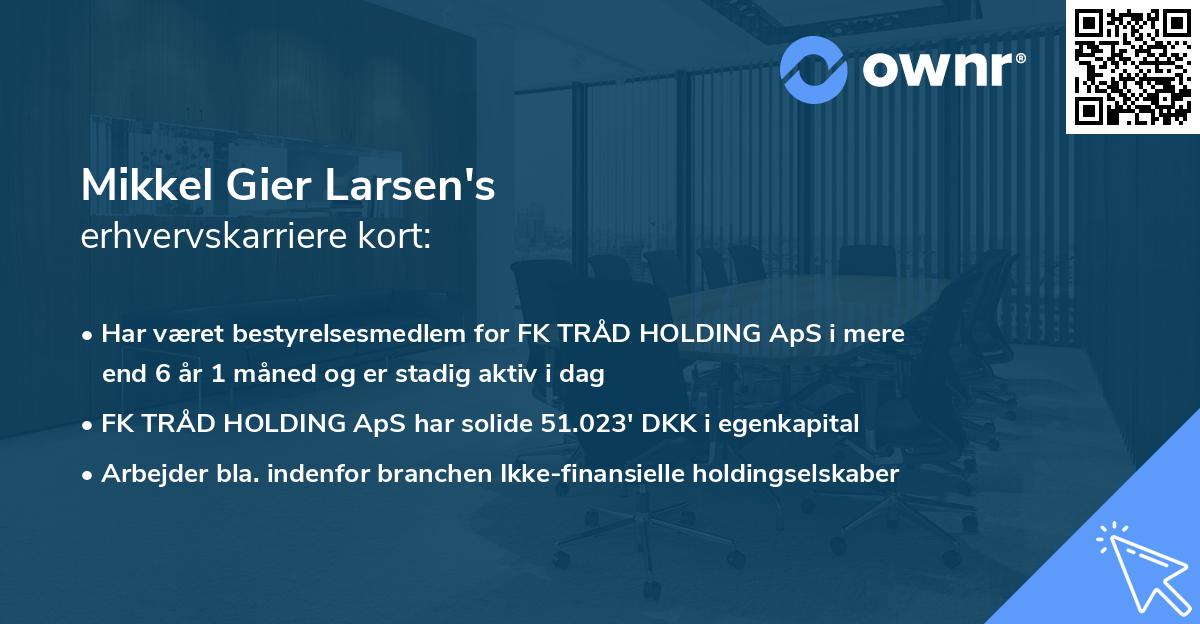 Mikkel Gier Larsen's erhvervskarriere kort