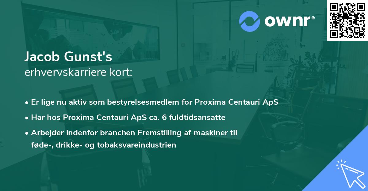 Jacob Gunst's erhvervskarriere kort