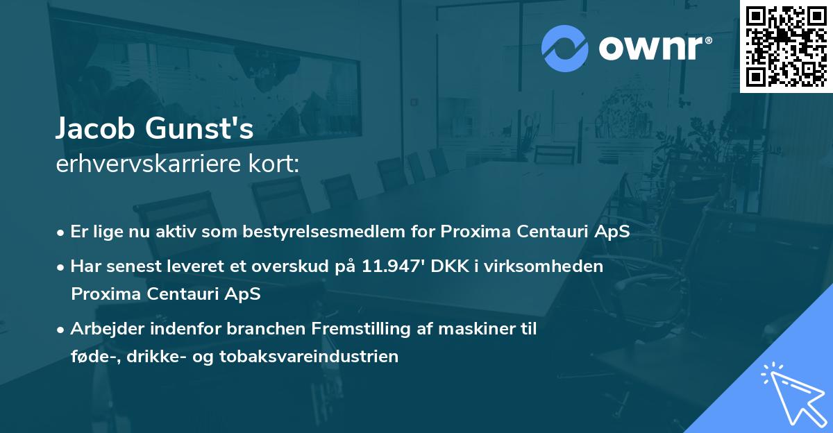 Jacob Gunst's erhvervskarriere kort