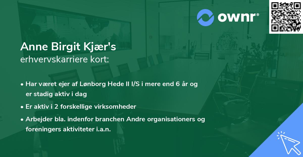 Anne Birgit Kjær's erhvervskarriere kort