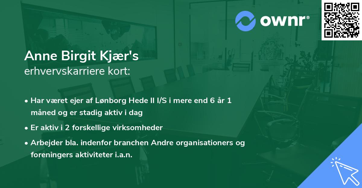 Anne Birgit Kjær's erhvervskarriere kort
